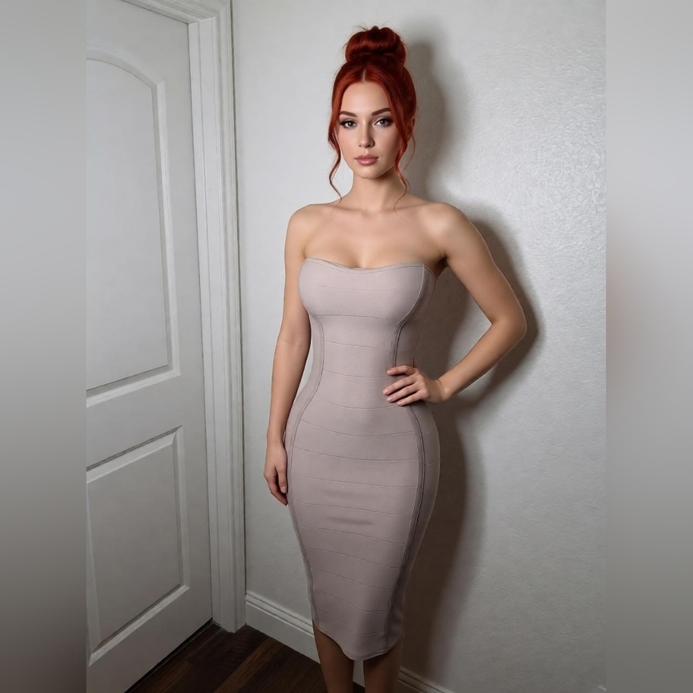 BooHoo Strapless Dress Size S Color Creme